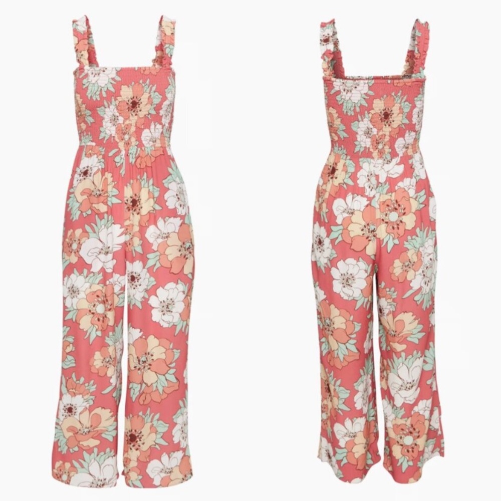 ARITZIA WILFRED Chianti Jumpsuit Wrm Sna Rd/Subtle Mint Floral Rose medium Pink
